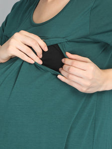 Bottle Green Maternity and Nursing Dress - Zoom View