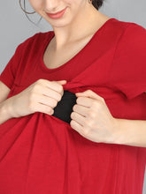 Load image into Gallery viewer, Red Maroon Maternity and Nursing Dress - Zoom View