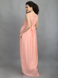Blossoms Peach Maternity Dress - Back View