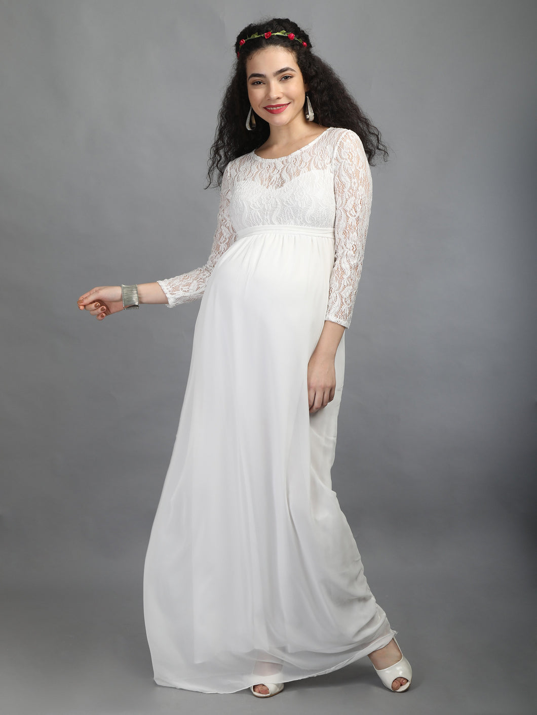 White Lace Maternity Dress 