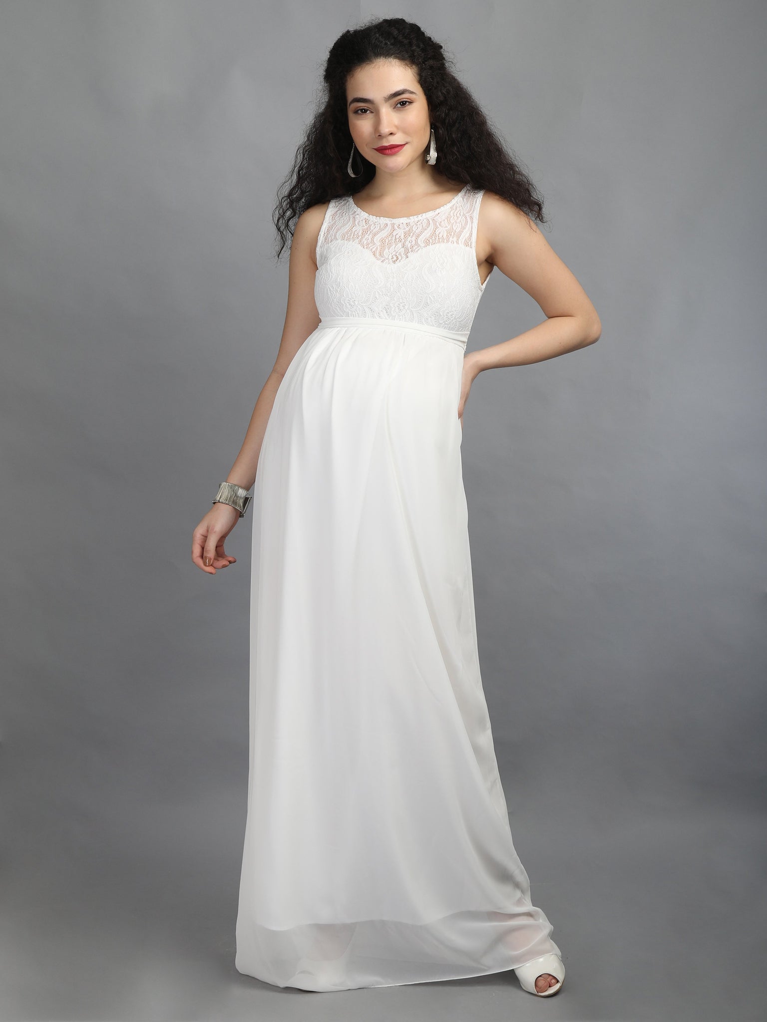 Elegant Ivory Maternity Dress N@M@12 Elegant Ivory Maternity Dress N@M@12