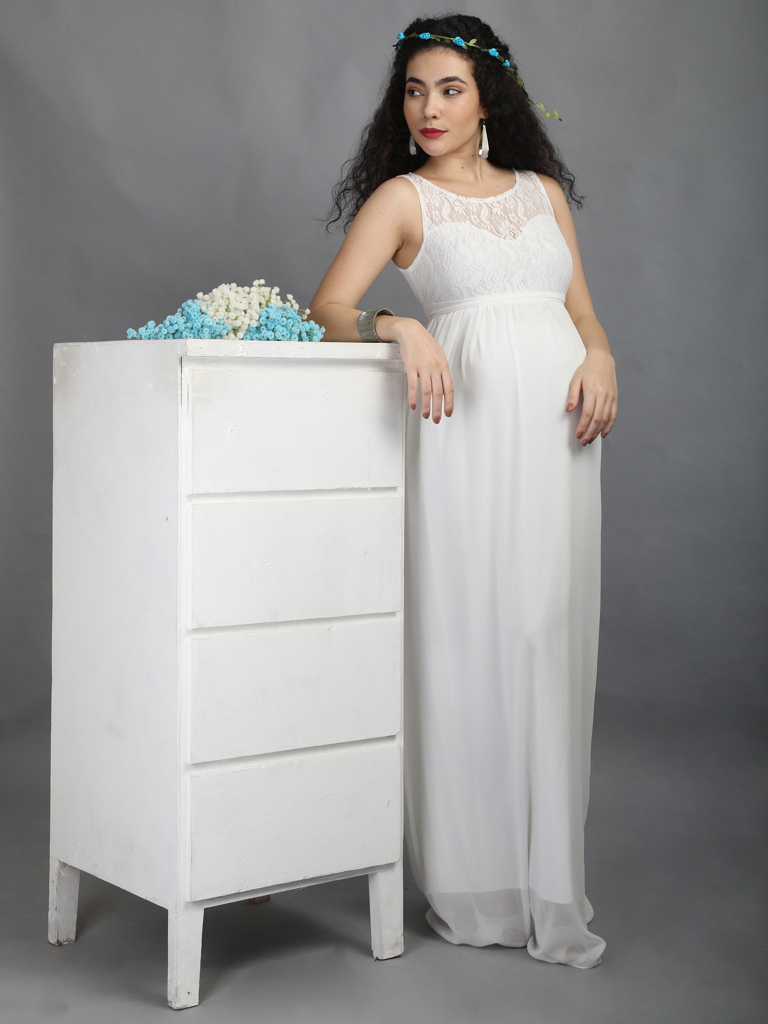 Elegant Ivory Maternity Dress N@M@12 Elegant Ivory Maternity Dress N@M@12