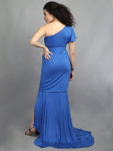 Load image into Gallery viewer, Elegant Blue Maternity Dress - Back View