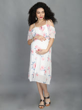 Load image into Gallery viewer, Floral White Off Shoulder Maternity Dress