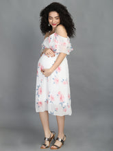 Load image into Gallery viewer, Floral White Off Shoulder Maternity Dress