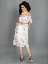 Load image into Gallery viewer, Floral White Off Shoulder Maternity Dress - Back View