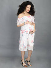 Load image into Gallery viewer, Floral White Off Shoulder Maternity Dress