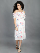 Load image into Gallery viewer, Floral White Off Shoulder Maternity Dress