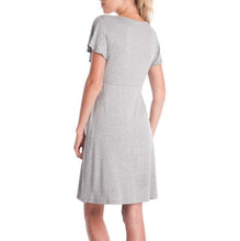 Load image into Gallery viewer, Lace Grey Maternity and Nursing Nightwear Dress- Back