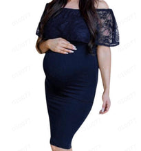 Load image into Gallery viewer, Navy Blue Lace Maternity Dress