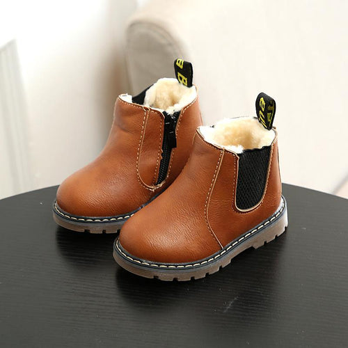 Brown PU Elastic Ankle Boots