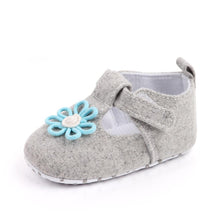 Load image into Gallery viewer, Blue Flower Grey Baby Velcro Bellies