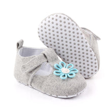 Load image into Gallery viewer, Blue Flower Grey Baby Velcro Bellies