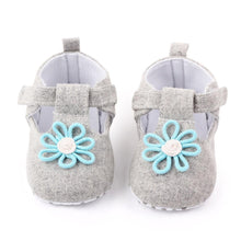 Load image into Gallery viewer, Blue Flower Grey Baby Velcro Bellies