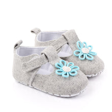 Load image into Gallery viewer, Blue Flower Grey Baby Velcro Bellies