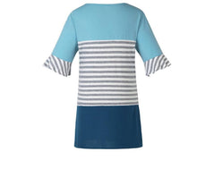 Load image into Gallery viewer, Blue and Grey Stripes Casual Maternity and Nursing Wear Top- Top View