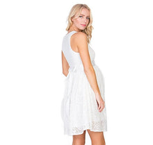 Load image into Gallery viewer, Crystal White Maternity Dress- Side View