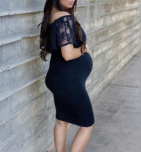 Load image into Gallery viewer, Navy Blue Lace Maternity Dress- Side Left