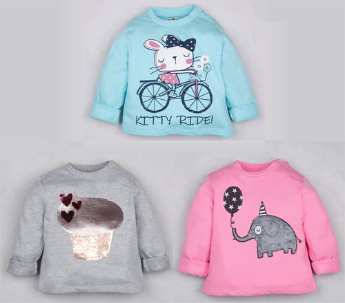 Fleeced Lined Winter Sweatshirt Combo - Cupcake, Elephant and Kitty