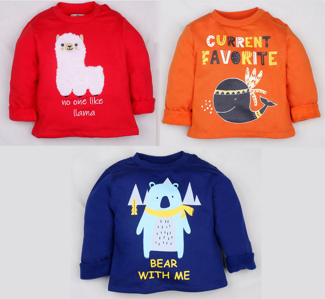 Fleeced Lined Winter Sweatshirt Combo - Bear, Llama and Whale
