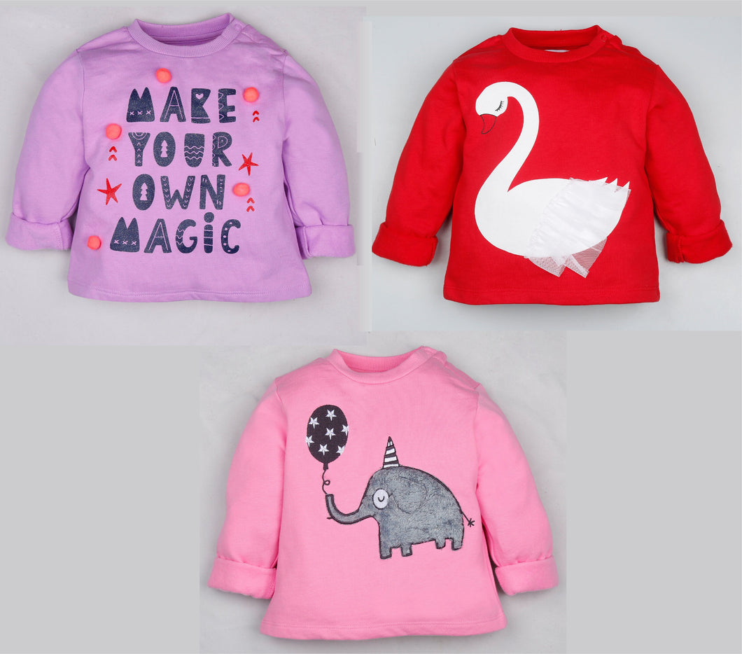 Fleeced Lined Winter Sweatshirt Combo - Swan, Pom Pom and Elephant