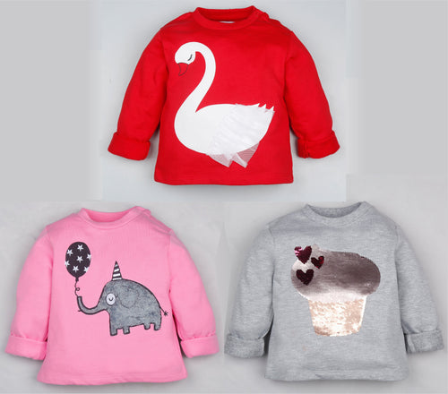 Fleeced Lined Winter Sweatshirt Combo - Swan, Elephant and Cupcake