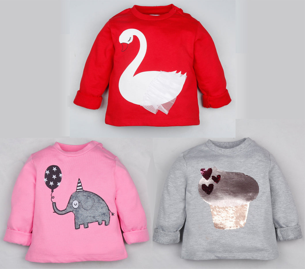 Fleeced Lined Winter Sweatshirt Combo - Swan, Elephant and Cupcake