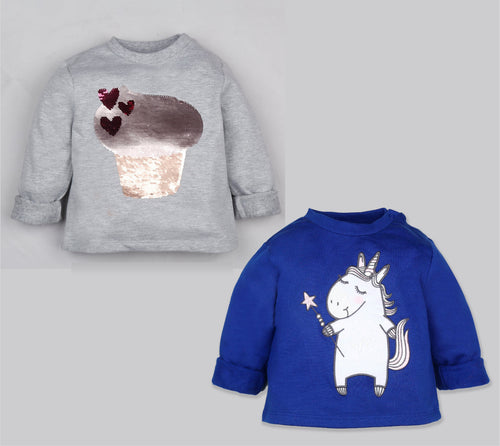 Fleeced Lined Winter Sweatshirt Combo - Cupcake and Unicorn