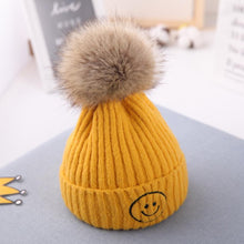 Load image into Gallery viewer, Smiley Pom Pom Baby Winter Cap - Yellow