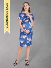 Load image into Gallery viewer, Floral Navy Blue Off Shoulder Maternity Dress