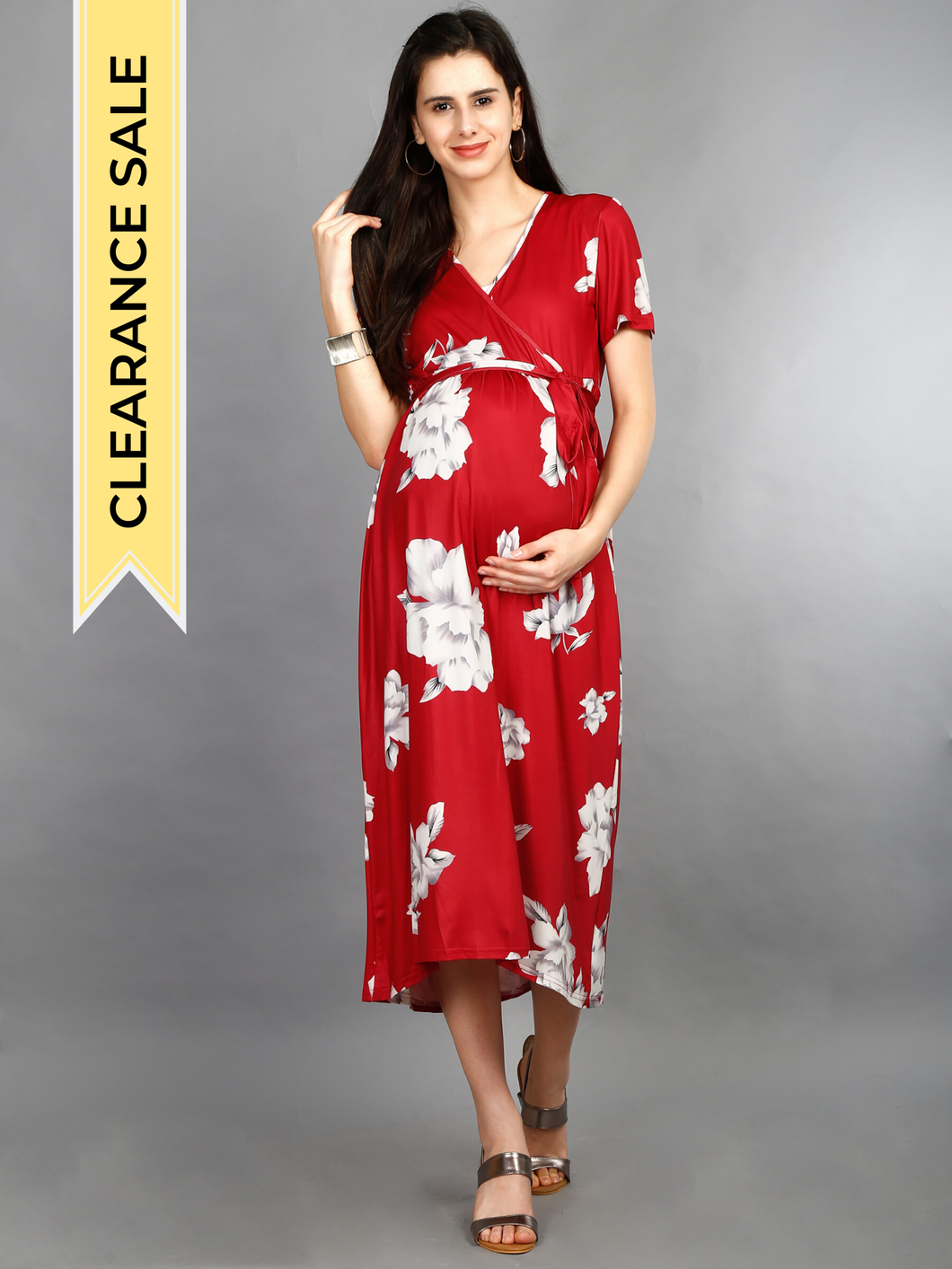 Floral Maternity Dress- Maroon