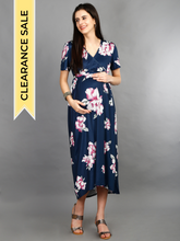 Load image into Gallery viewer, Floral Maternity Dress- Navy Blue