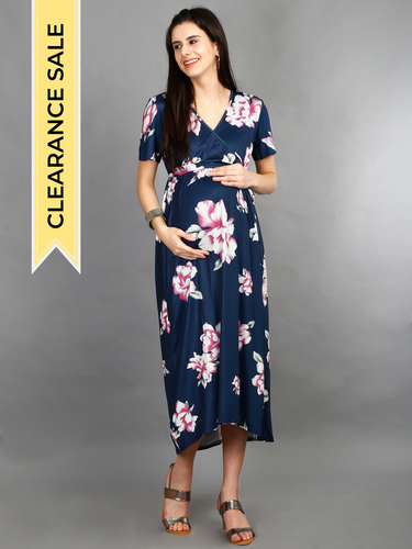 Floral Maternity Dress- Navy Blue