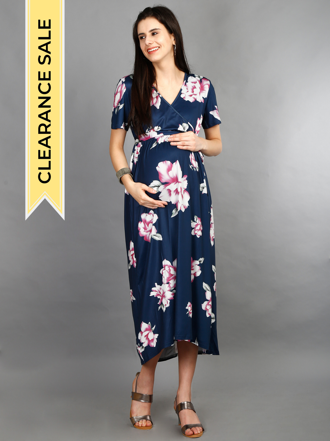 Floral Maternity Dress- Navy Blue