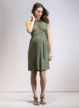 Load image into Gallery viewer, Olive Green Halter Neck Maternity Dress