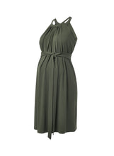 Load image into Gallery viewer, Olive Green Halter Neck Maternity Dress