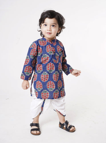 Blue And Red Dhoti Kurta Set