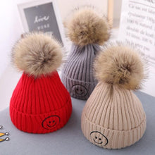 Load image into Gallery viewer, Smiley Pom Pom Baby Winter Cap - Gray