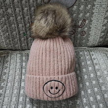 Load image into Gallery viewer, Smiley Pom Pom Baby Winter Cap - Tan