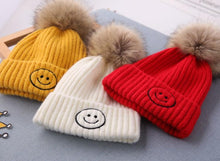 Load image into Gallery viewer, Smiley Pom Pom Baby Winter Cap - Yellow