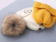 Load image into Gallery viewer, Smiley Pom Pom Baby Winter Cap - Red