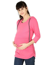Load image into Gallery viewer, Pink Maternity and Nursing Hoody - Side Left