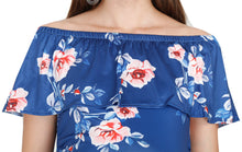 Load image into Gallery viewer, Floral Navy Blue Off Shoulder Maternity Dress-Front Detailed View