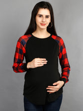 Load image into Gallery viewer, Black and Red Maternity Top front