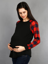 Load image into Gallery viewer, Black and Red Maternity Top side