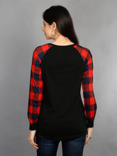 Load image into Gallery viewer, Black and Red Maternity Top Back