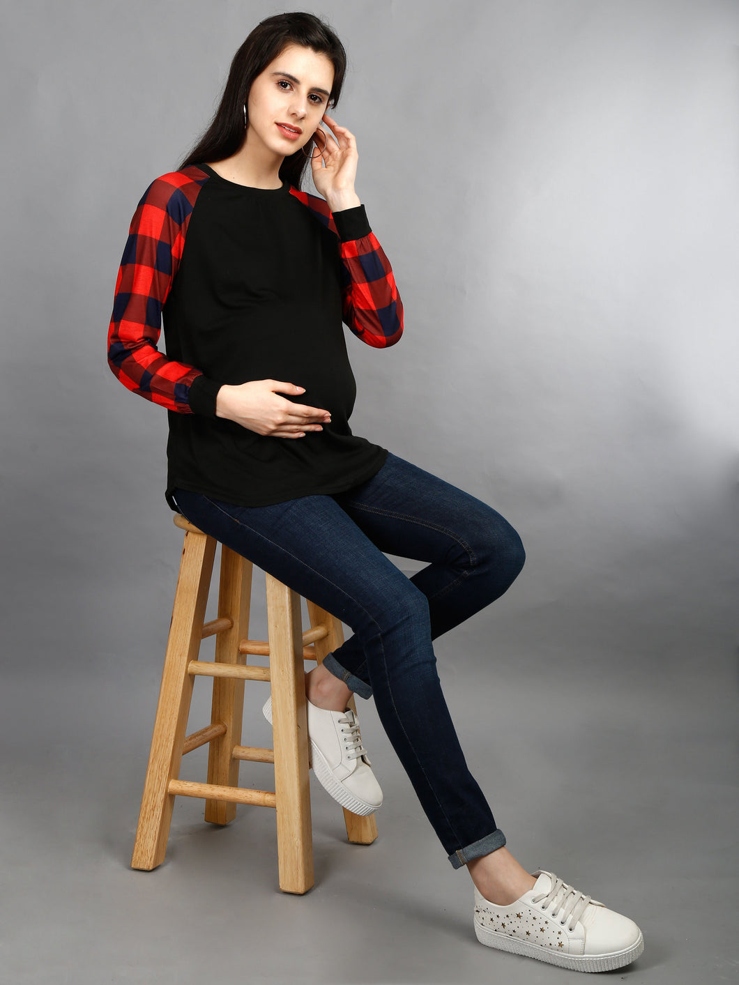 Black and Red Maternity Top