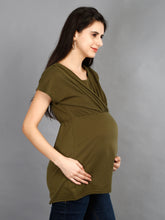 Load image into Gallery viewer, Olive Green Maternity and Nursing wear Top side