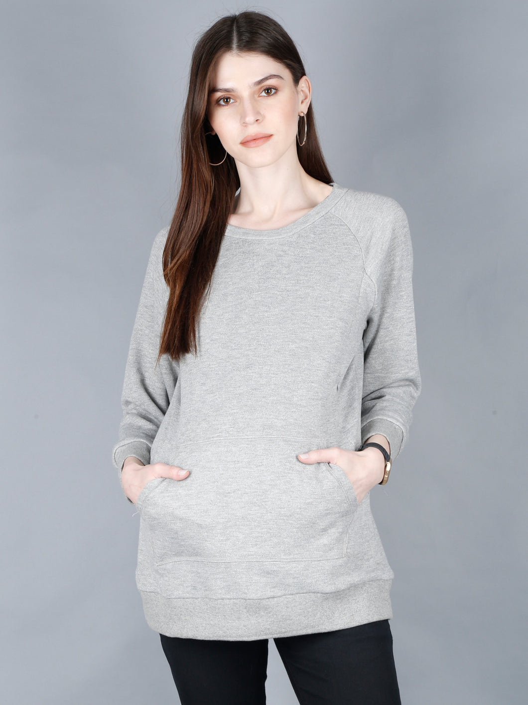 Grey Melange Maternity and Nursing Sweatshirt
