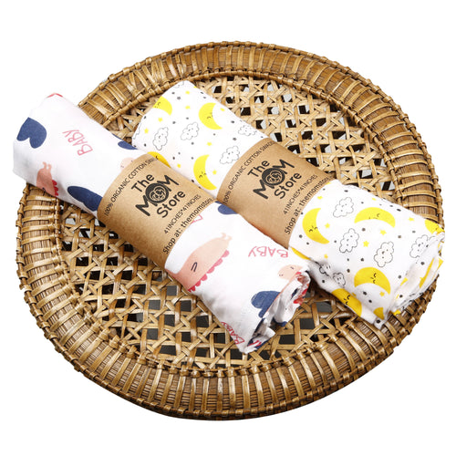 Muslin Swaddle Wrap - Baby Dino, Moon And Stars